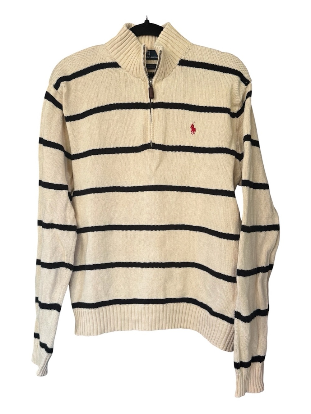 Polo by Ralph Lauren Men’s 1/4 Zip Sweater with Navy Stripes Size L Vintage